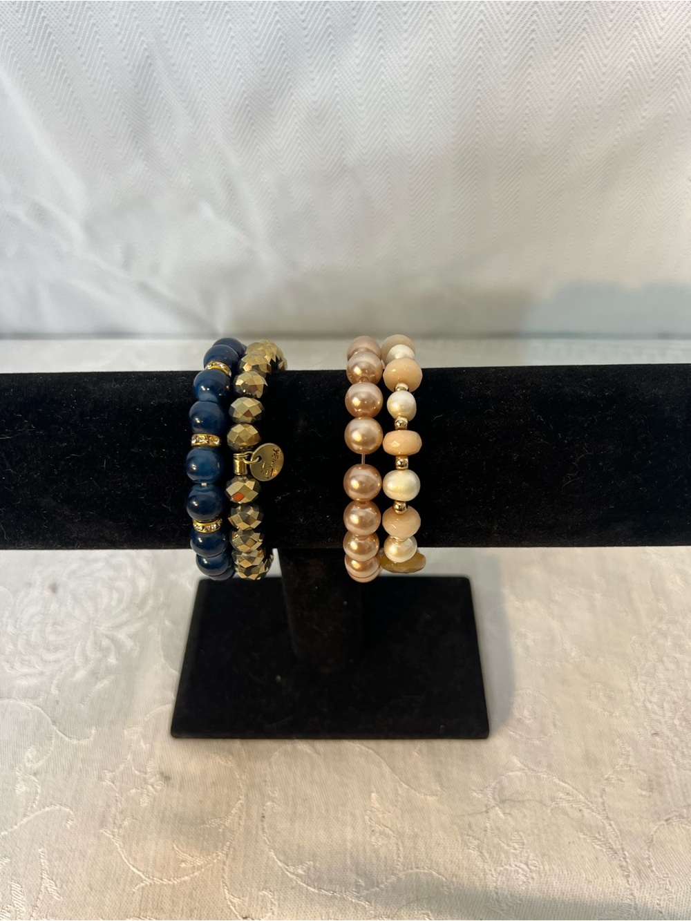 Bracelets 4 Assorted Beaded Elastic Metallic Rhinestone Faux Pearl